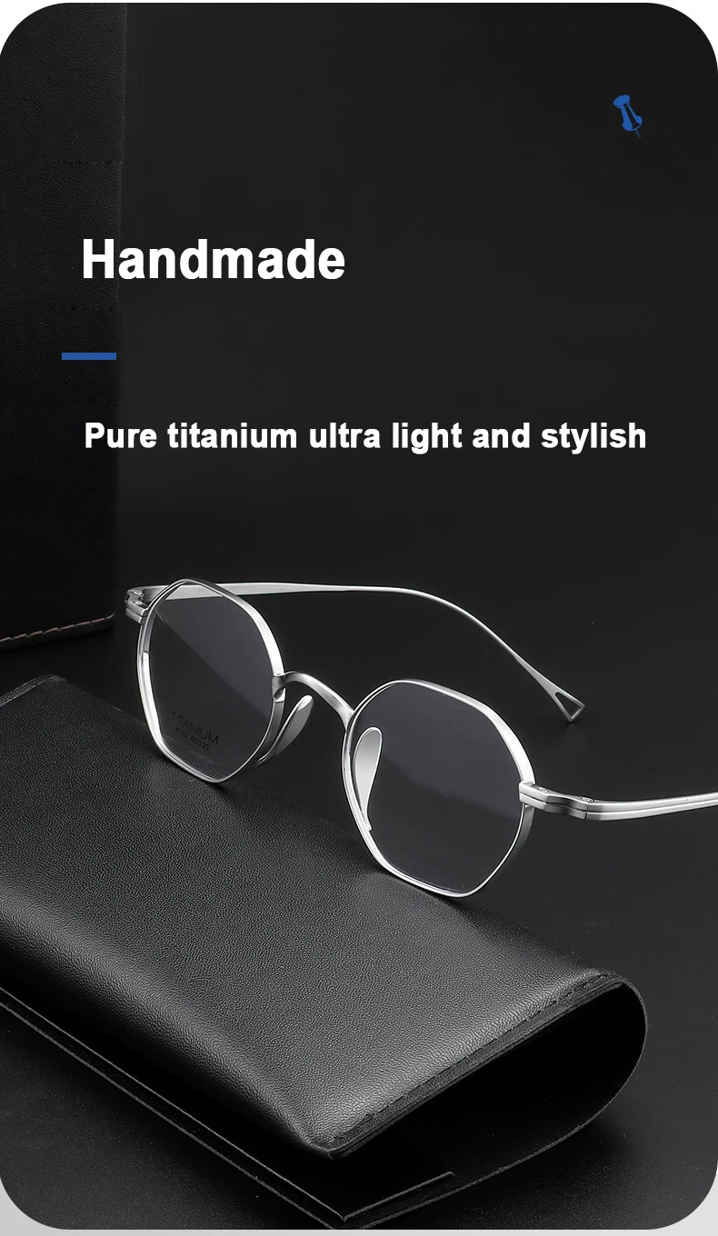 Pure Titanium Eyeglasses - Handmade Retro Polygonal Frames Small Frame Glasses