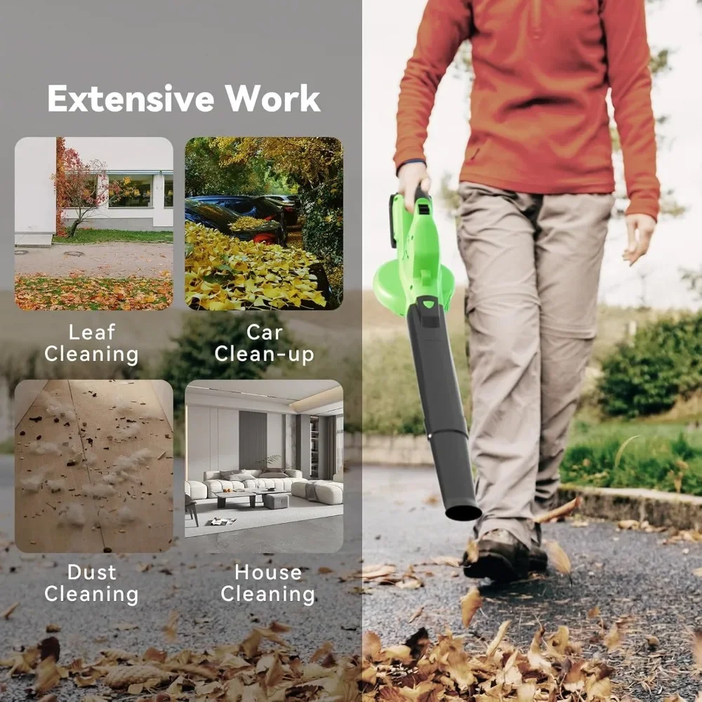 20V Leaf Blower Cordless with 5.0Ah Battery and Charger,135MPH 170CFM with 2 Tube for Car Garden House Depot Green 5