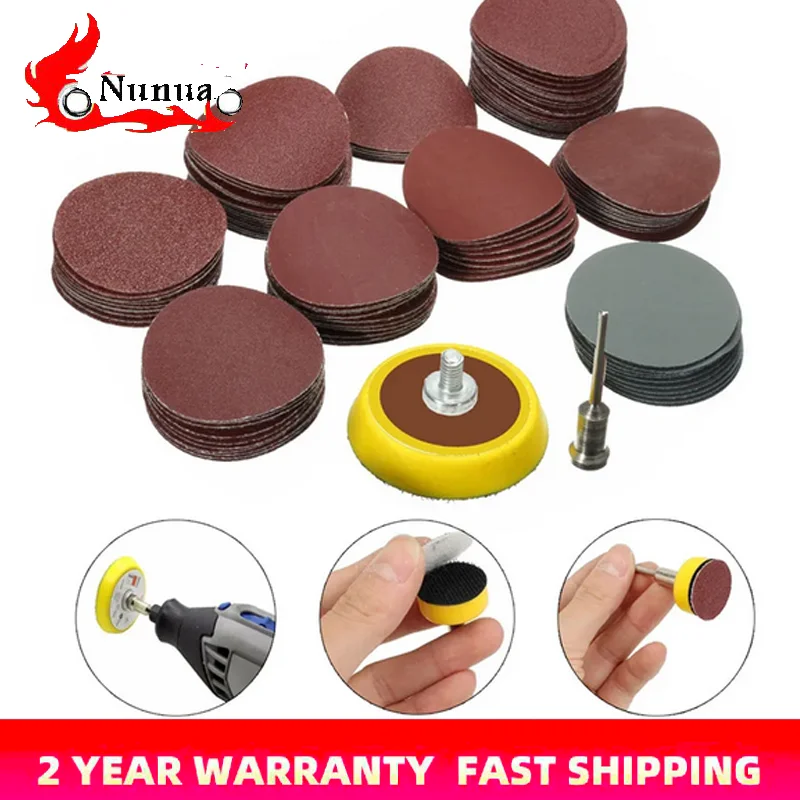 100Pcs 1" 25mm Sandpaper Disc 80/120/140/400/600/1000/1500/3000/5000 Grit + Hook Loop Backer Plate Sanding Pad With 50x3mm Shank