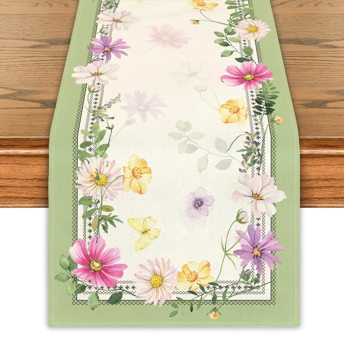 Spring Tablecovers Farmhouse Spring Table Runner Flower Floral Table Cover Pastel Green ...