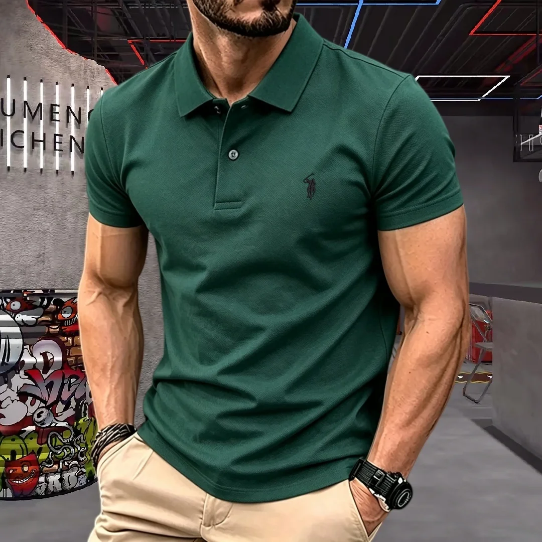 Polo da uomo a maniche corte in 100% poliestere, di alta gamma, con ricamo pony, per l'estate 2026, lusso e moda, top da golf, T-shirt casual - immagine 3