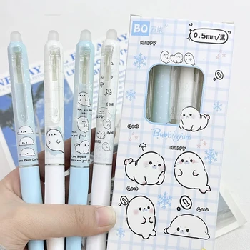 Set di 4 Penne Gel Cancellabili per Bambini, Inchiostro Blu e Nero, Penne con Cancellazione a Frizione e Design Elegante con Pulsante Laterale per Studenti delle Scuole Elementari