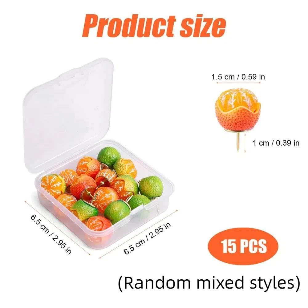 15Pcs 휴대용 크리 에이 티브 시뮬레이션 과일 푸시 핀 DIY 재사용 가능한 칠판 푸시 핀 3D 박스 포함 엄지 못 벽 마커