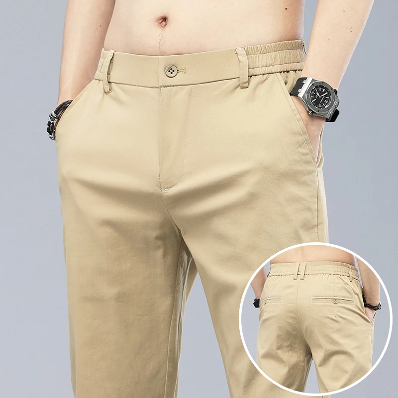 

Новинка 2024, высококлассные эластичные деловые Модные дышащие повседневные брюки, мужские облегающие хлопковые брюки в Корейском стиле для весны и лета