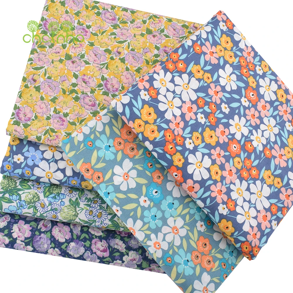 Chainho,Printed Plain Weave Poplin Cotton Fabric,DIY Sewing Quilting Material,Patchwork Cloth,Floral Series,3 Sizes,15PC140