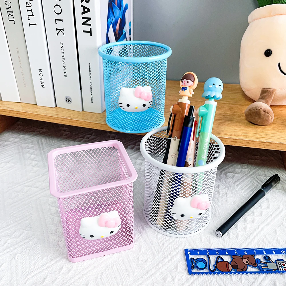 Cartoon Sanrio HelloKitty pen holder multi-color makeup brush holder Kawaii pink hollow pen stationery storage and cla Pen Holder Desk Organizer Pen And Brush Holder Desk Storage Rack Brush Holder