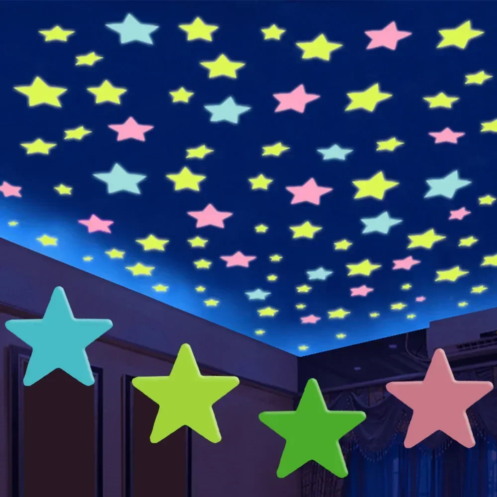 Wall stickers 50X Glowing 3D Stars Glow in Dark on Wall Stickers Kids Baby Room Bedrooms Ceilings Home Decor Fluorescent Pentagram Wall Paper