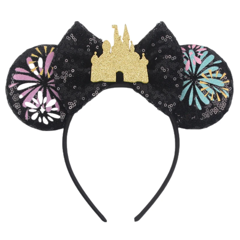 2025 Disney Castle Feuerwerk Maus Ohren Stirnband Pailletten Bogen Haarband Für Mädchen Kinder Festival Party DIY Haar Zubehör – Detail 12