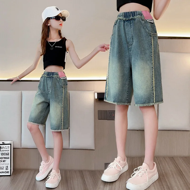 

2023 Summer New Teenage Girls Solid Color Denim Shorts High Quality Jeans Shorts For Girls Clothes 5-14Years Fashion Short Pants