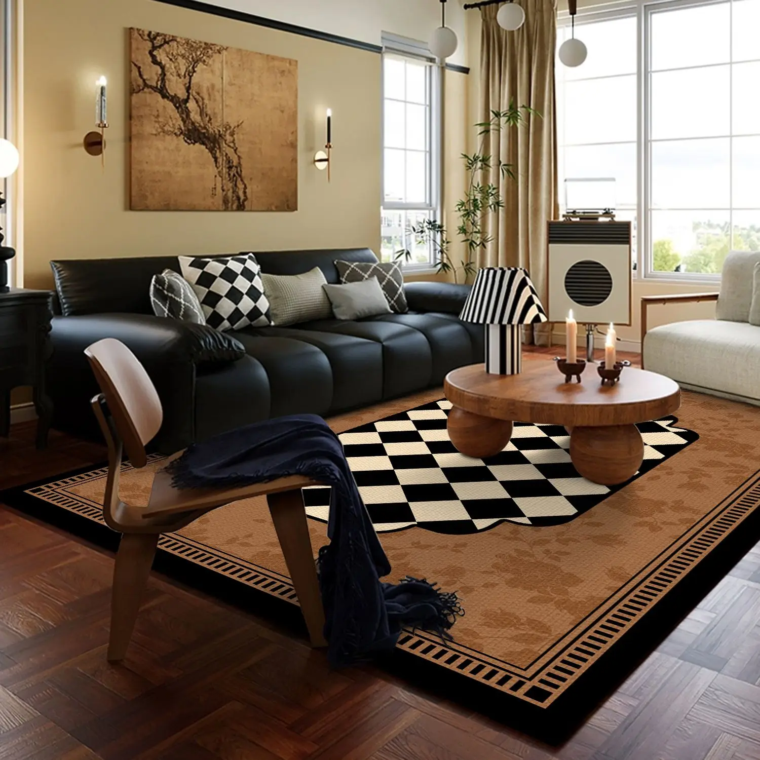 Retro American Large Area Carpet Living Room Sofa Bedroom Nordic Style Light Luxury Carpets Advanced French Anti Slip Soft Rug 3