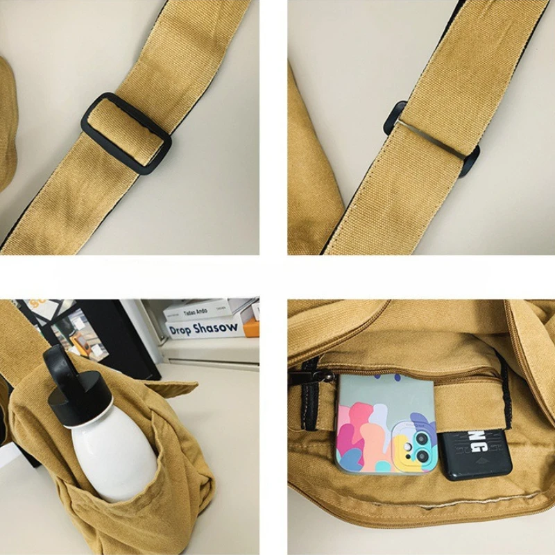 Dayfine Bolsas De Mensajero De Lona Lavada Para Hombre, Estilo Retro, Bolso Cruzado Casual, Bolsa De Hombro Para Laptop, Bolso Con Cremallera, Negro