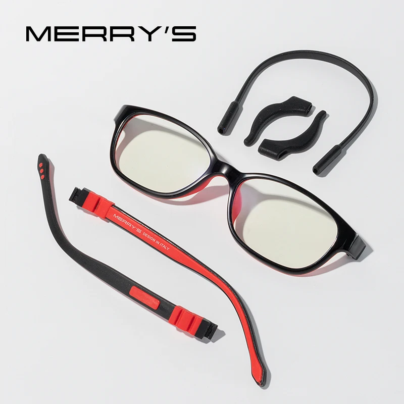MERRYS DESIGN Kids Square Silicone Flexible Glasses Frame For Boy Girl Ultralight Optical Eyeglasses With Sports Strap S7015