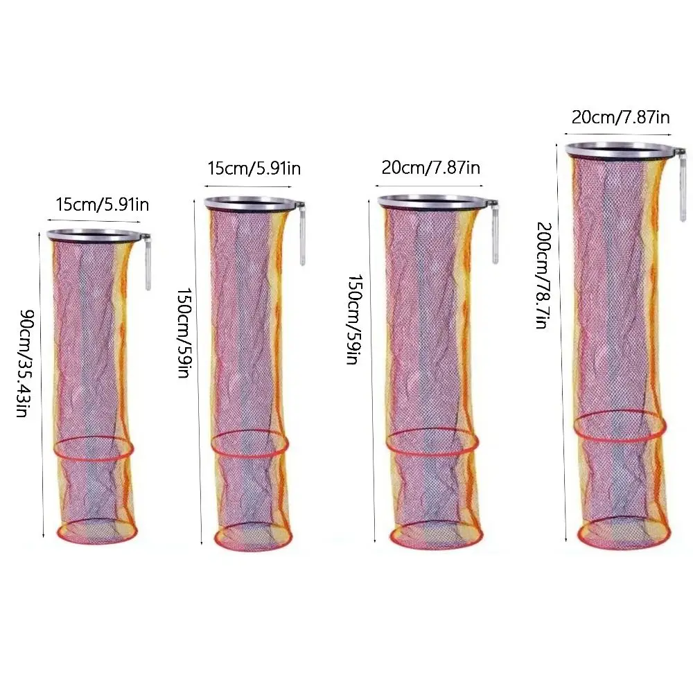 Foldable Portable Fishing Nets Ring Edge Quick-drying Shrimp Cage Basket 90/150/200cm Depth Anti-jump Fish Mesh Bag Fishing Tool