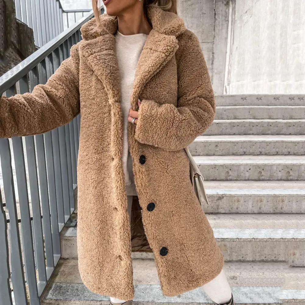 

New in Women Trench Coat Plush Thicken Overcoat Autumn Winter Single-breasted Teddy Jacket Long Style Outwear