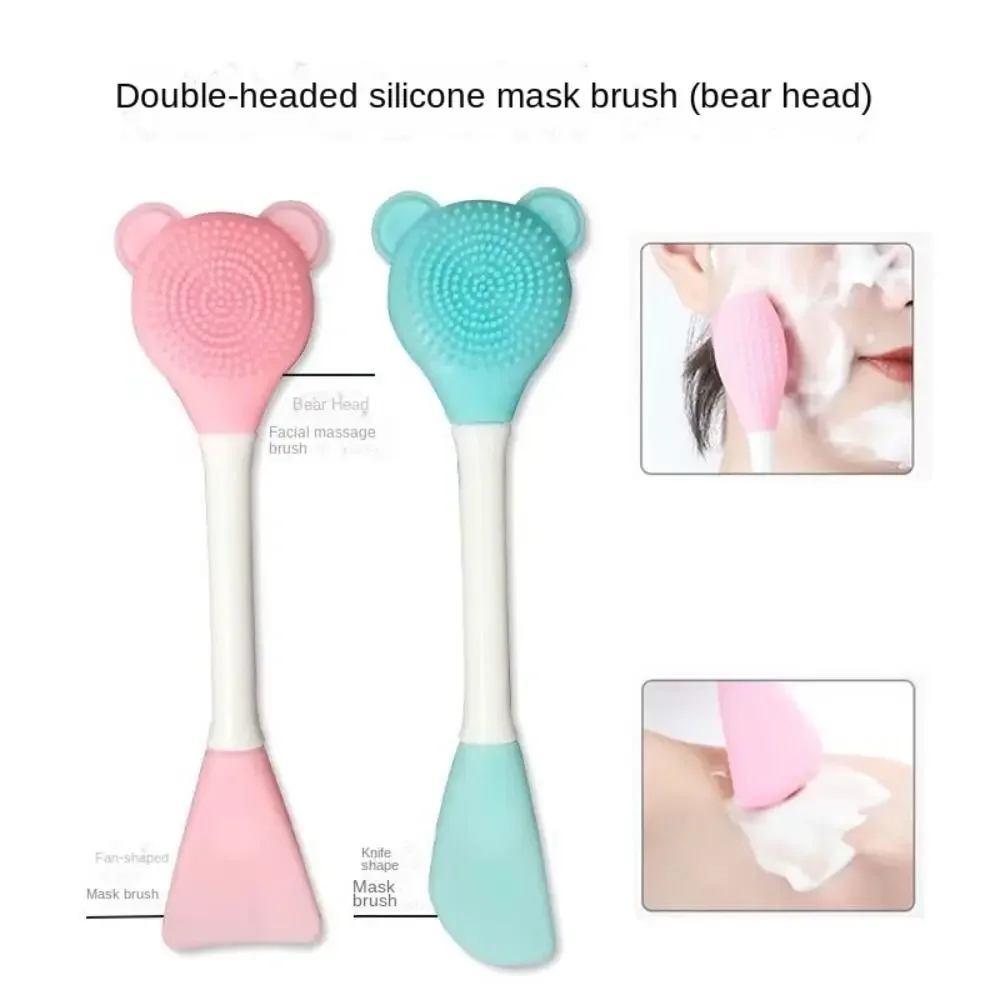 Bear Silicone Double Head Face Mask Brush Facial Exfoliate Blackhead Removal Cleanser Brush Mud Film Facial Brush Skin Care Tool