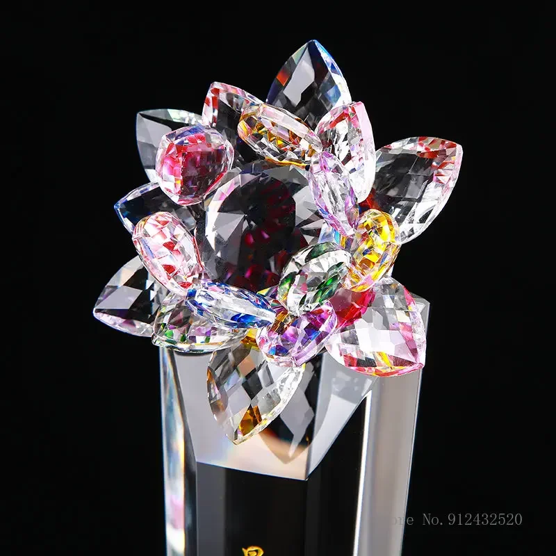 Customized Colorful Lotus Shaped Crystal Trophy, Lettering, Enterprise Staff Award Souvenir, Home Decor Gifts, High-grade, 1Pc