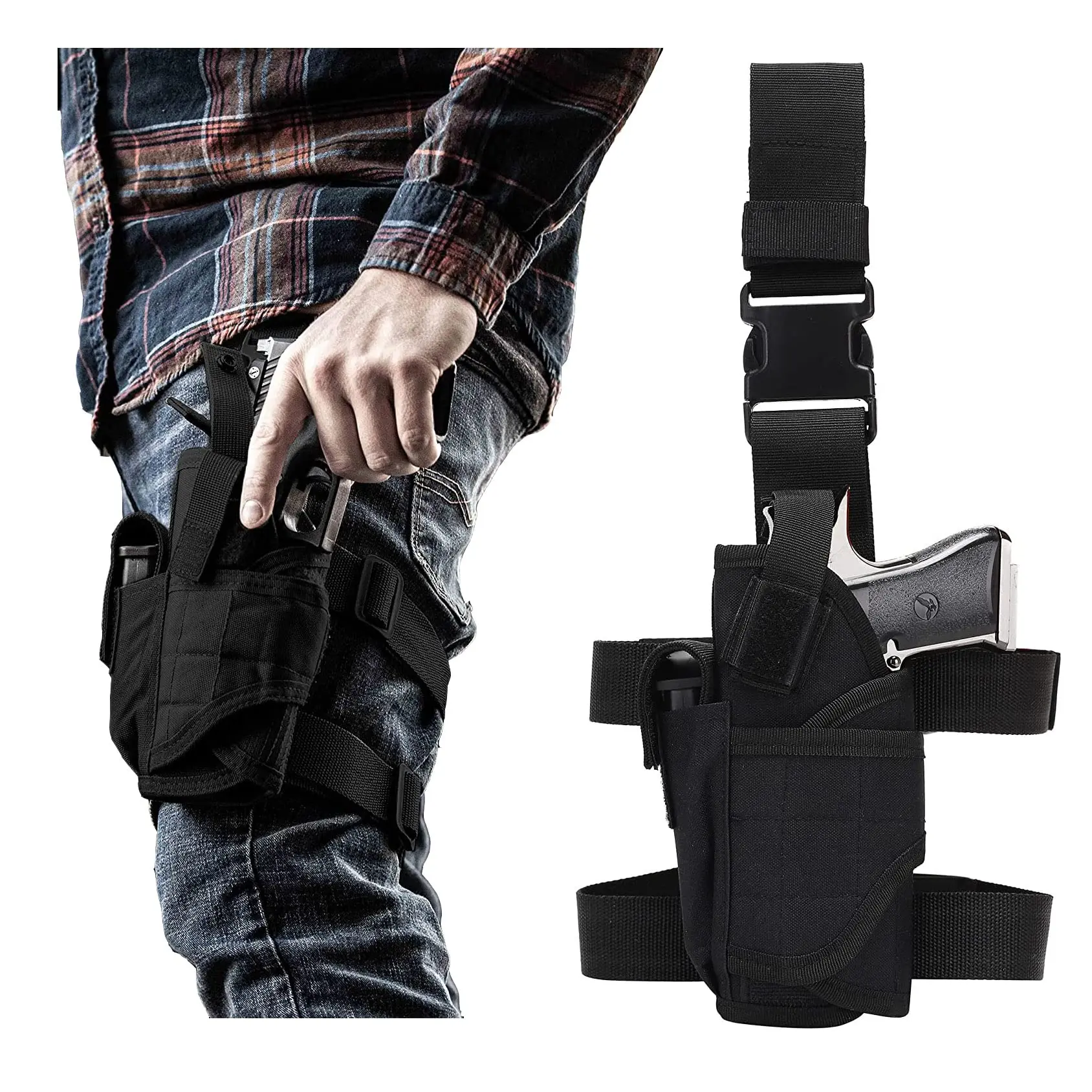 Enhanced Tactical Drop Leg Pistol Holster, Right Hand Adjustable