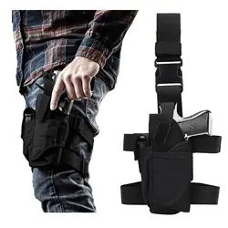 Enhanced Tactical Drop Leg Pistol Holster, Right Hand Adjustable (Black Left)