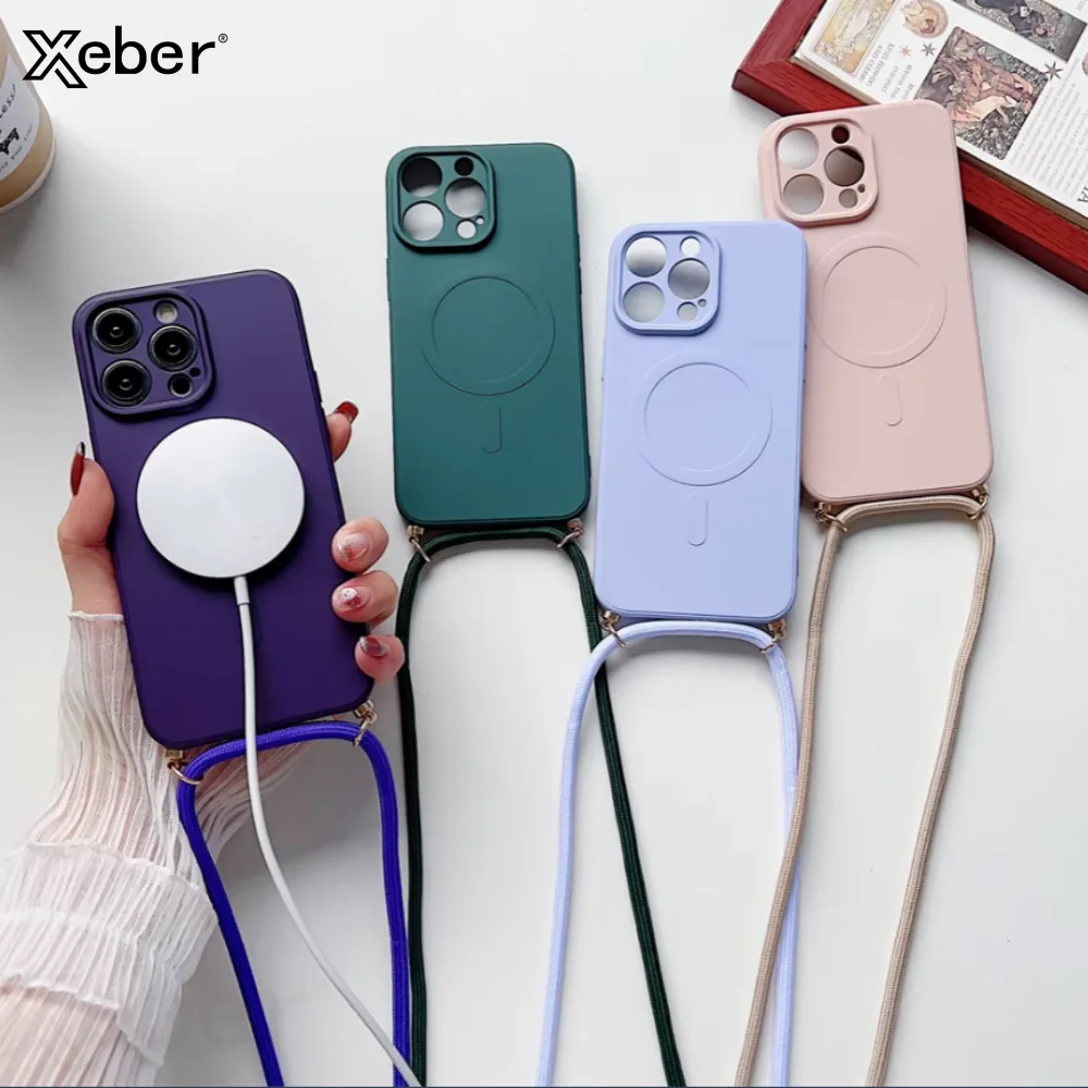 Magsafe Magnetic Wireless Charging Neck Strap with Silicone Case