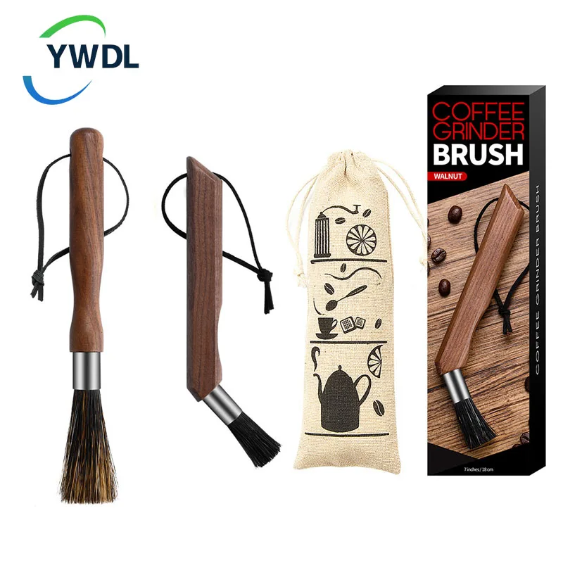 

YWDL Natural Bristle Coffee Machine Cleaning Brush Black Walnut Wood Coffee Grinder Brush Kitchen Espresso Maker Cleaner Tool