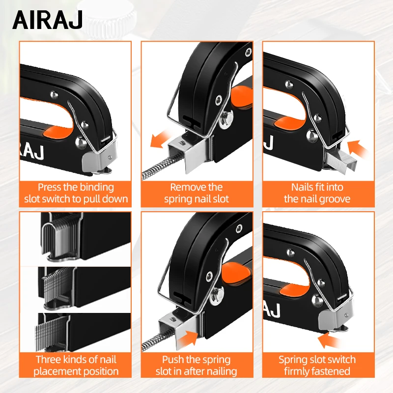AIRAJ 1Pcs 4 in 1 Nailing Machine Durable Portable Comfortable Universal Door Nail T Nail U Straight Manual Gun