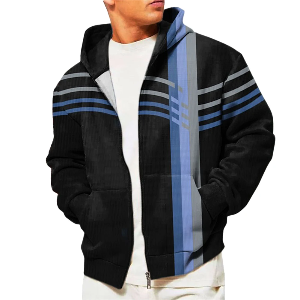 

Fashion Striped Men's Long Sleeve Hooded Sweatshirts Jackets Zip Up Casual Sports Hoodies Outwear Coat Overcoat Men Clothing