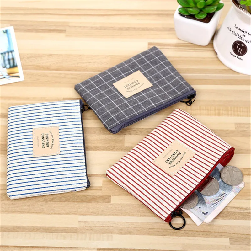 Unisex Canvas Letter Coin Bag Purse Women Stripe Coin Money Card Holder Wallet Case Zipper Key Storage Pouch For Kid Girl Gift coin purse women wallet card wallet coin wallet change bag card holders
