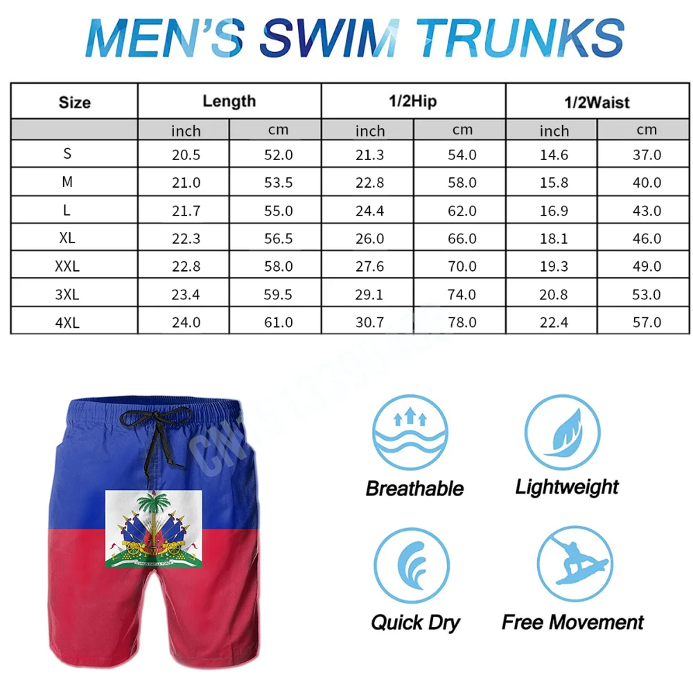 2022 Coat of Arms of Haiti Country Flag Classic Men's Swim Trunks Beach Shorts With Pockets 6
