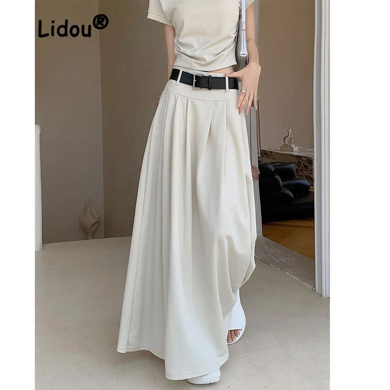 Spicy Girl Temperament High Waist White Half Skirt Women's Summer Long Skirt Slim Casual All-match Pleated A-line Skirt