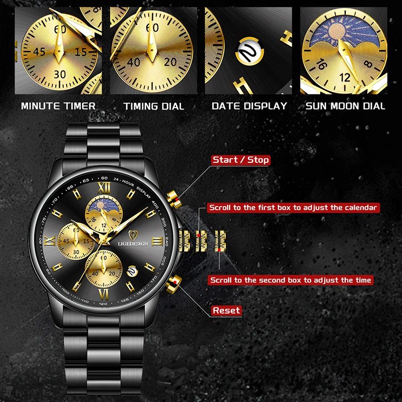 LIGE New Business Men Watch Fashion Sports Chronograph Military Watches For Men Stainless Steel Waterproof Quartz Wristwatch