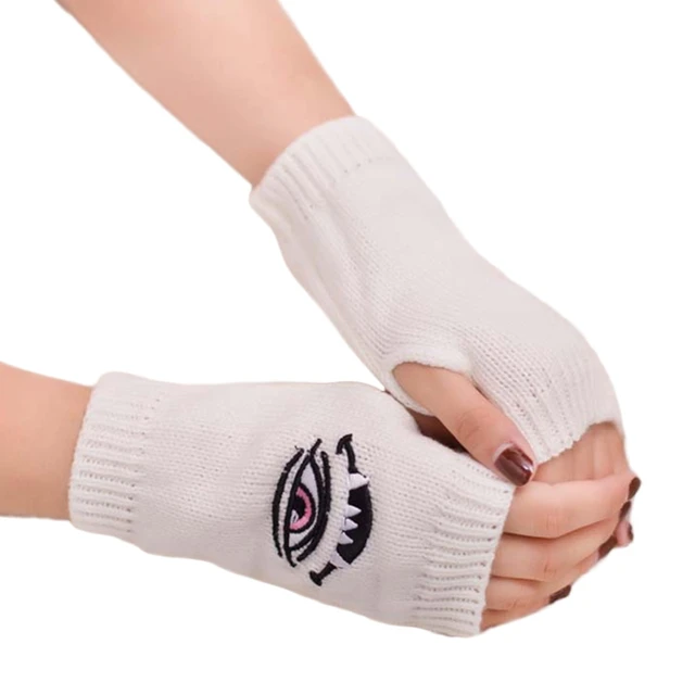 악마의 눈 장갑, 악마의 눈 손목 길이 팔 워머, 엄지 구멍, 신축성 있는 하프 핑거 장갑, 따뜻한 미튼