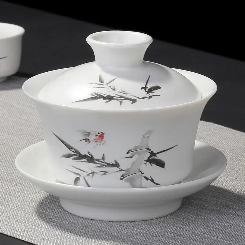 Chinese Hand Painted Kungfu Cup, Set, Dehua, White Porcelain, Gaiwan, Pot Set for Tea Travel, Fast High Quality Tureen