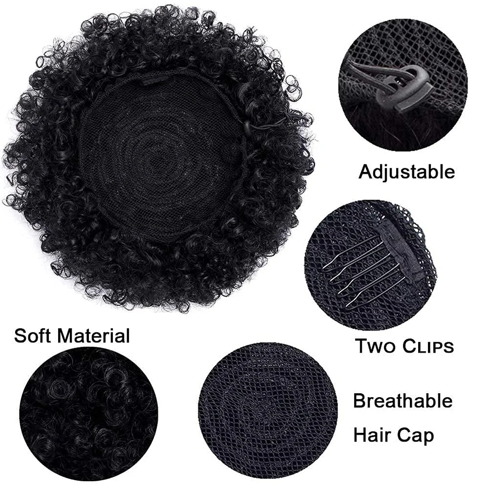 Afro Puff Drawstring Ponytail Human Hair Brazilian Kinky Curly Bun Chignon Accessories
