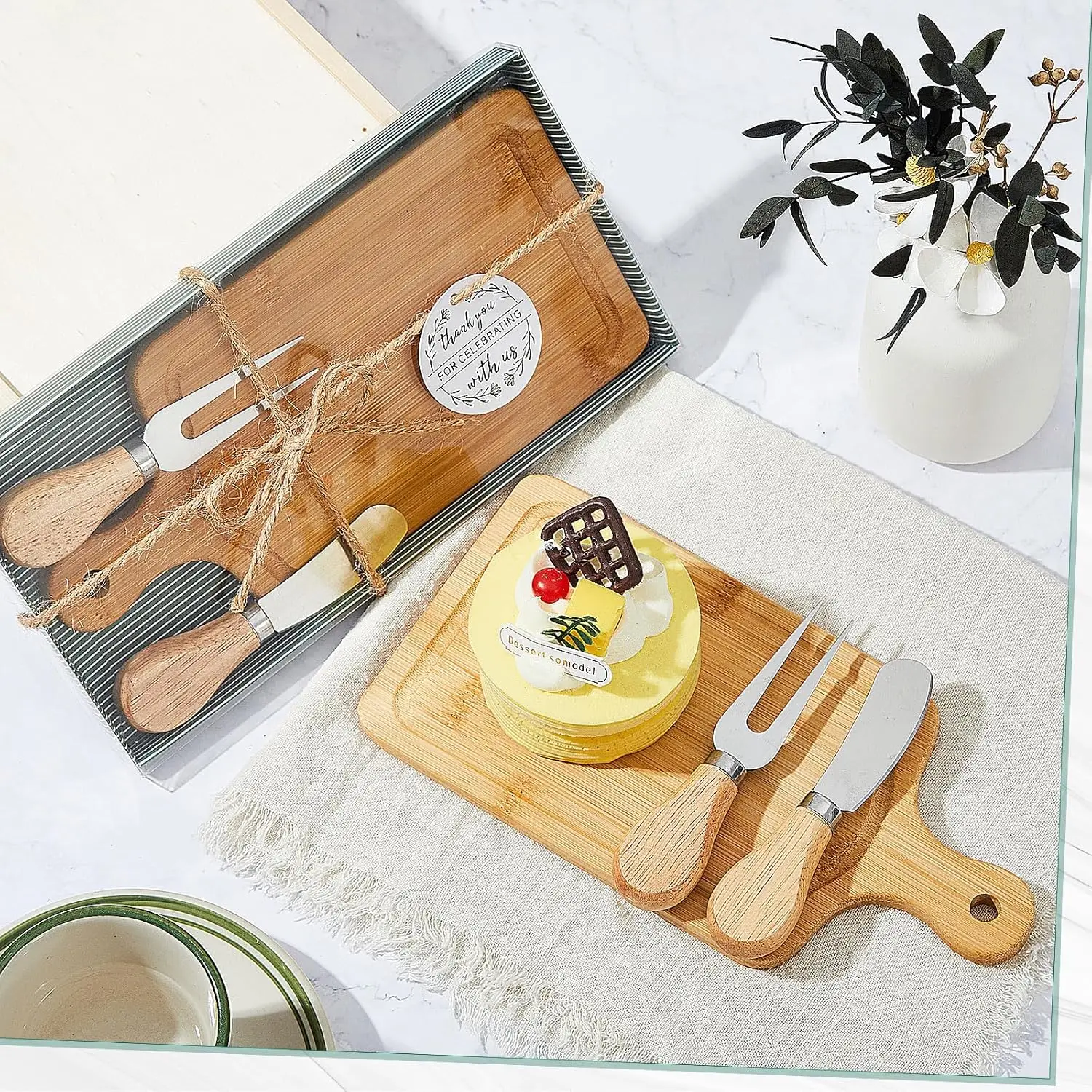 36 Set Bridal Shower Party Favors Wooden Square Cheese Board Gift Set Cheese Board Knives Thank You Tags