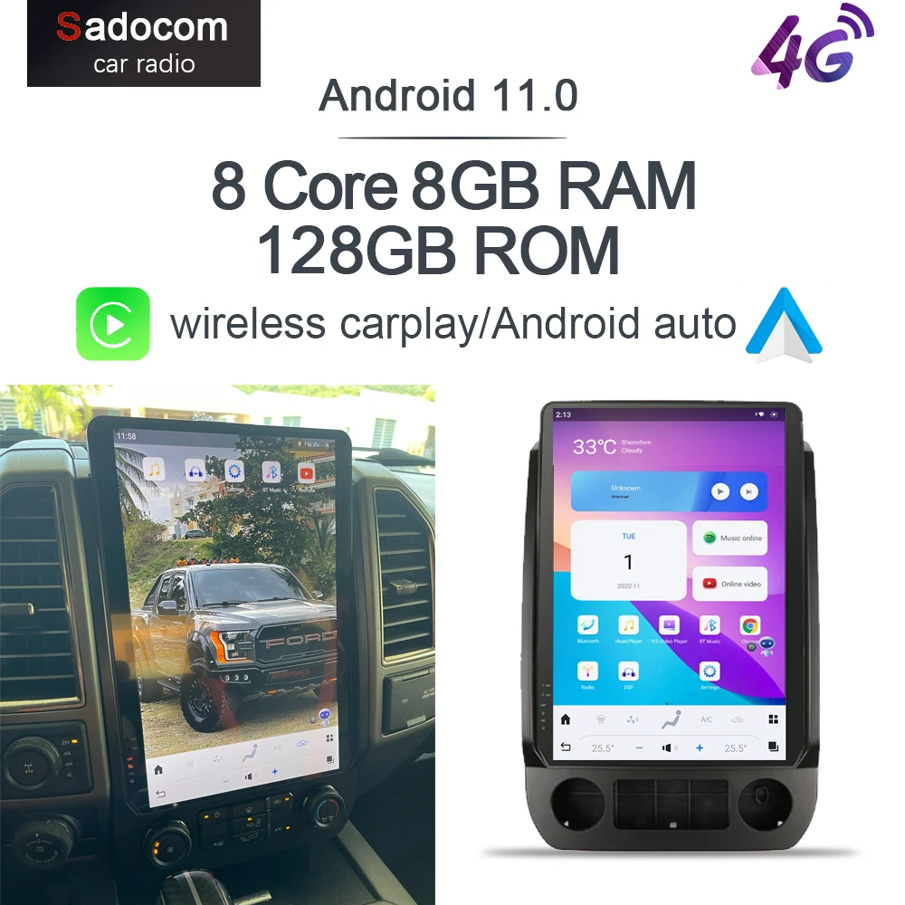 

1920*1080 QLED 14.4" Carplay 8G+128G Android 11 Car DVD Player multimedia GPS Stereo Radio For Ford Raptor F150 2015 - 2022