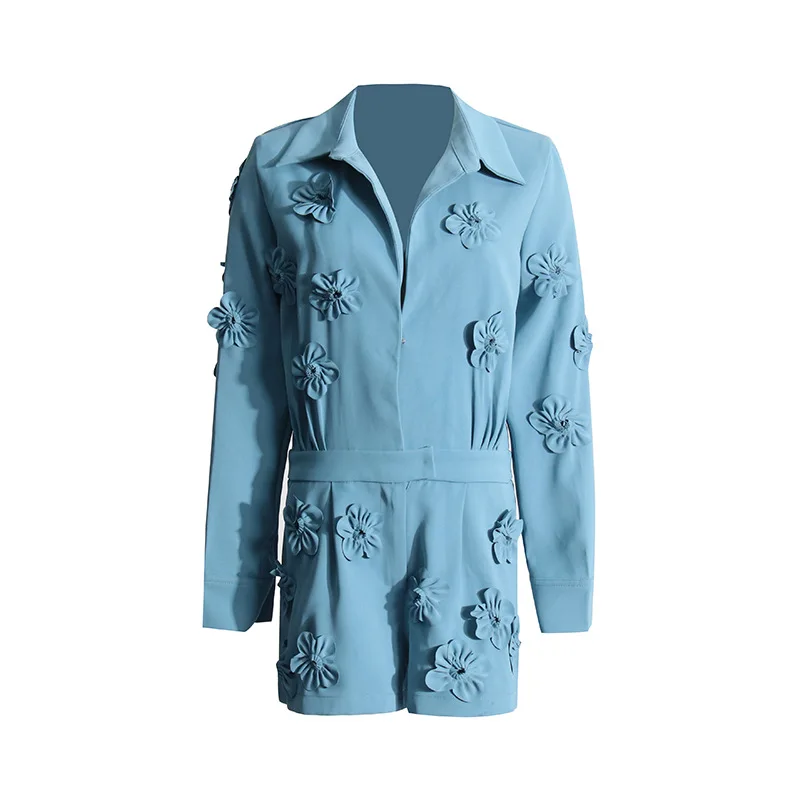 2024 Spring and Autumn New Style Fashionable Three-dimensional Flower Design Waist Slimming Jumpsuit Shorts