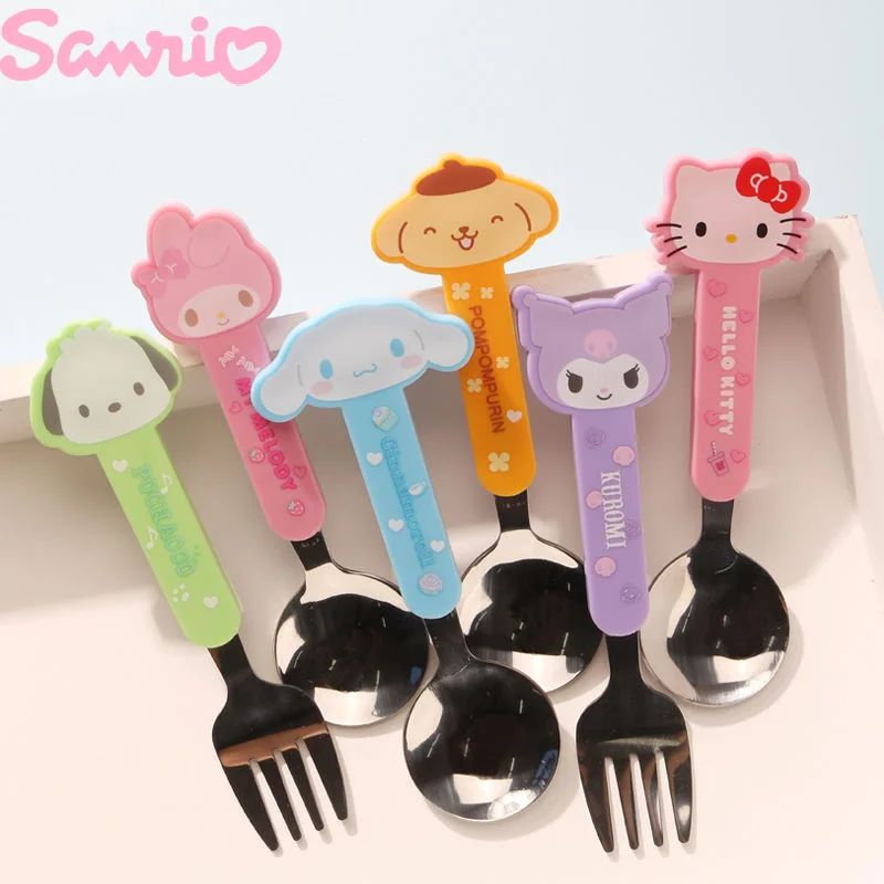 

Kawaii Sanrio Hello Kitty Spoon Forks Kuromi Cinnamoroll Pompompurin Animes Stainless Steels Spoon Cutlery Kitchen Accessories