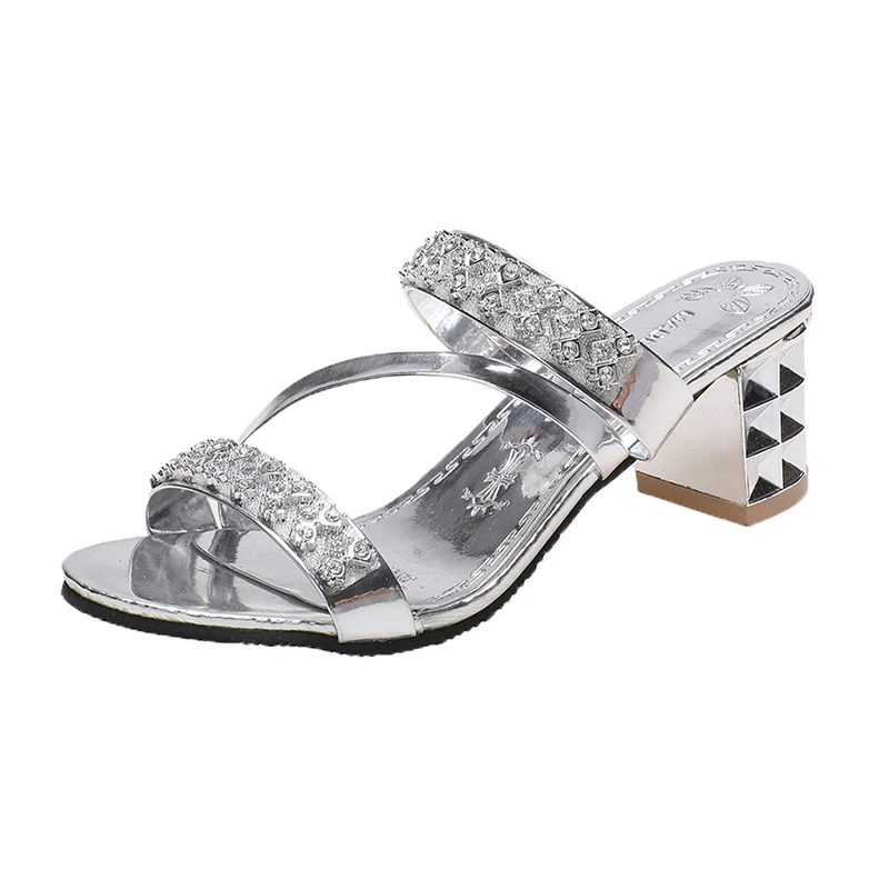2022 Summer Women Shoes Squre Heel Sandals Peep toe Ladies Shoes Brand High Heel Sandals Gold Heels 5.5cm Big Size 