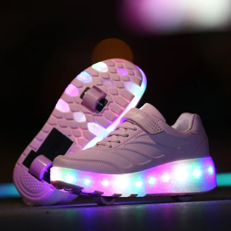 

2023 Led Light Roller Skates Sports Shoes Children Two Wheels Glowing Sneakers For Kids Boys Girls Fashion Luminous USB Charging