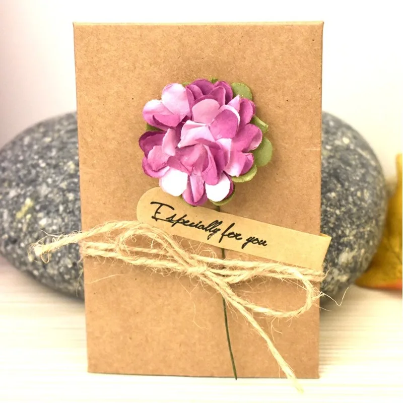 Kraft Paper Thanksgiving Greeting Card with Dried Flower and Envelope