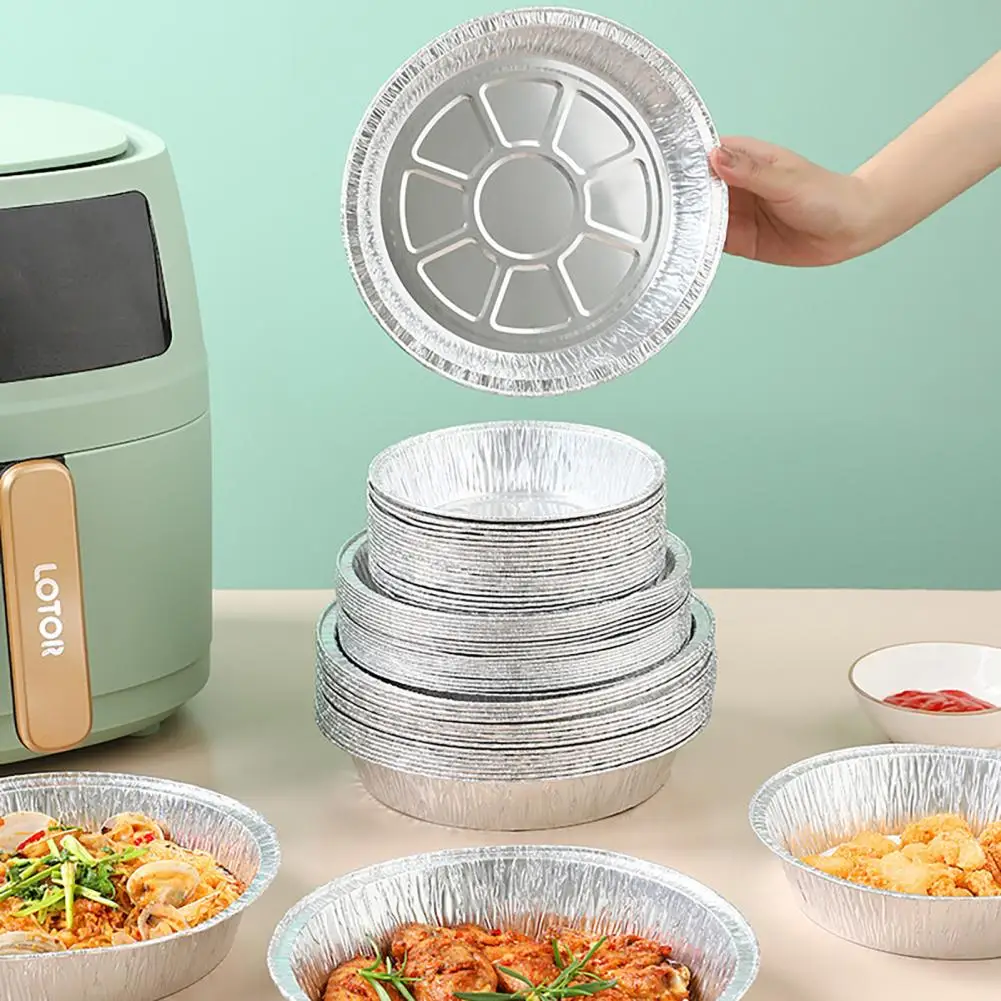 10Pcs Foil Bowl Oil-proof Heat-resistant Non-stick Stackable Recyclable Storing Round Meal Prep Aluminum Foil Pan for Barbecue Foil Bowl