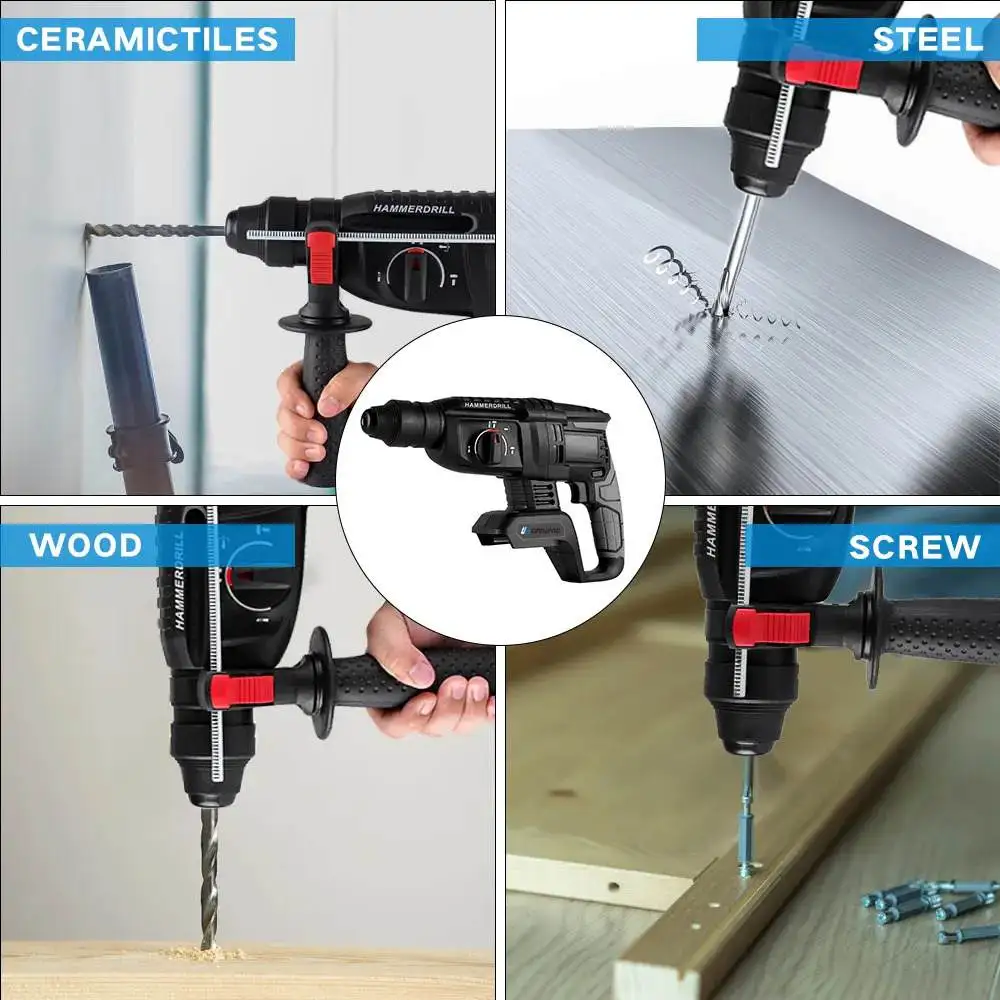 Drillpro 26MM Brushless Electric Hammer Drill Electric Impact Drill Multi-function Cordless Rotary Tool For Makita 18V Battery 6