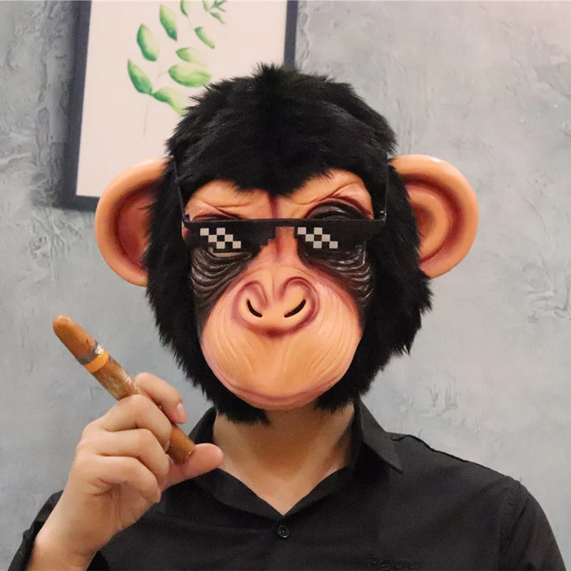 MonkeyMaskFullFaceRealLatexMascaraAnimalHeadHoodHalloweenCarnivalCosplayJollyChimp