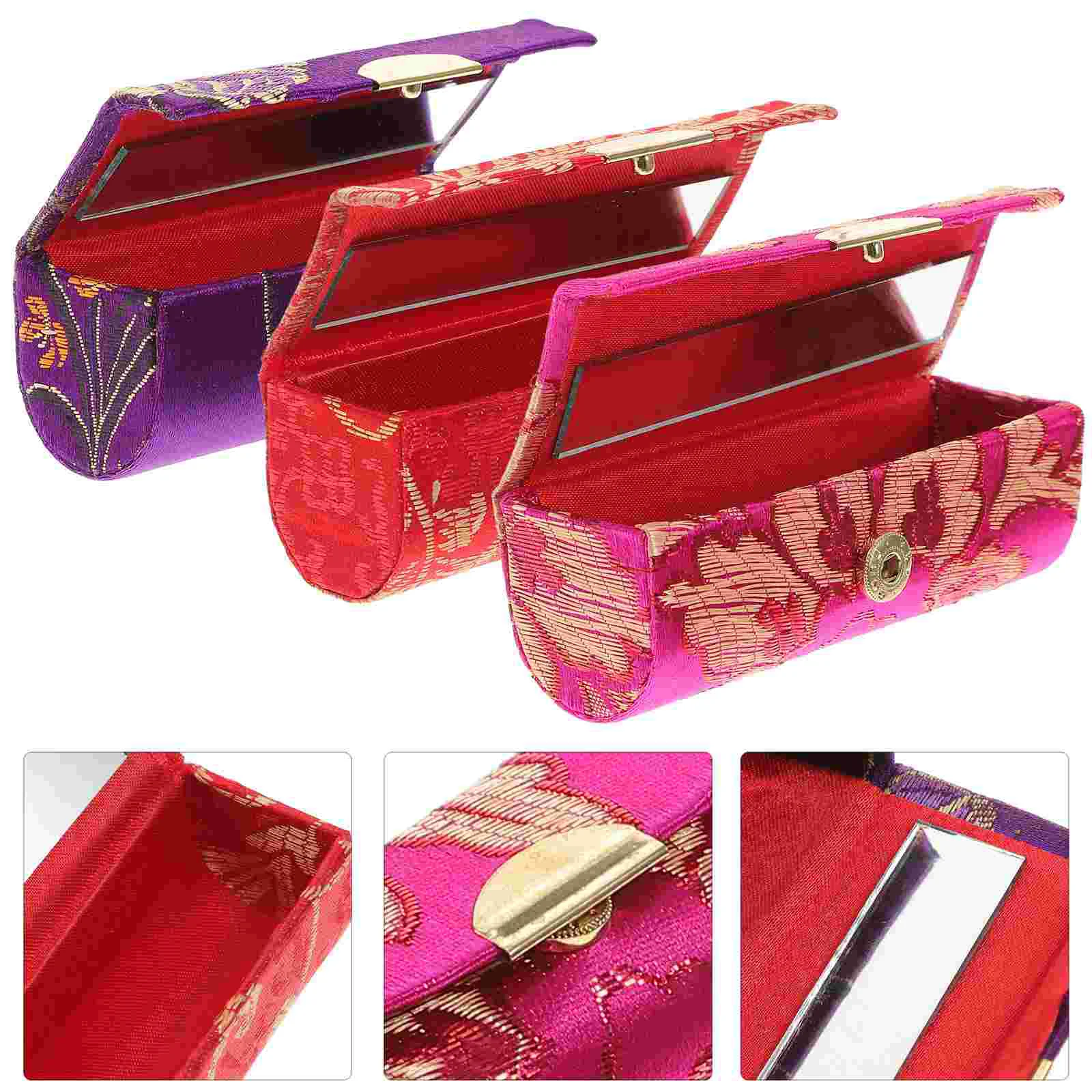 1 Pcs Coin Lipstick Holder Random Color Embroidered Flower Design Lipstick  Case Box with Mirror Hasp Cosmetic Bags