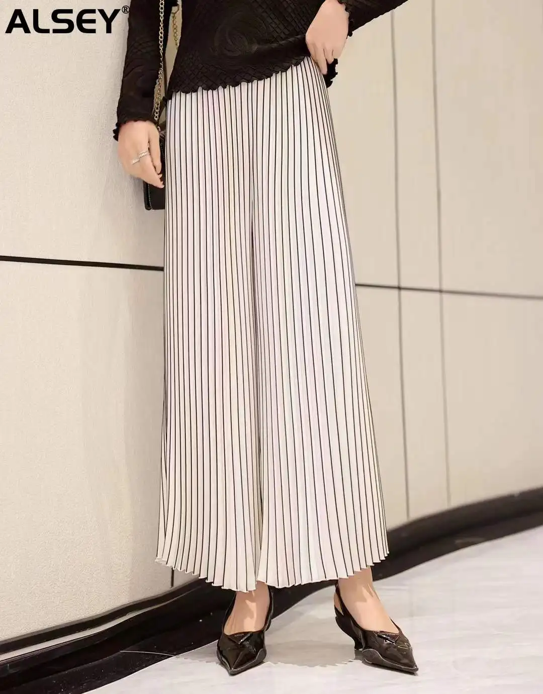 

ALSEY Miyake Design Sense Pleated Slim Straight Elegant Loose Large Size Peplum Long Wide Leg Pants 2023 Spring and Autumn New