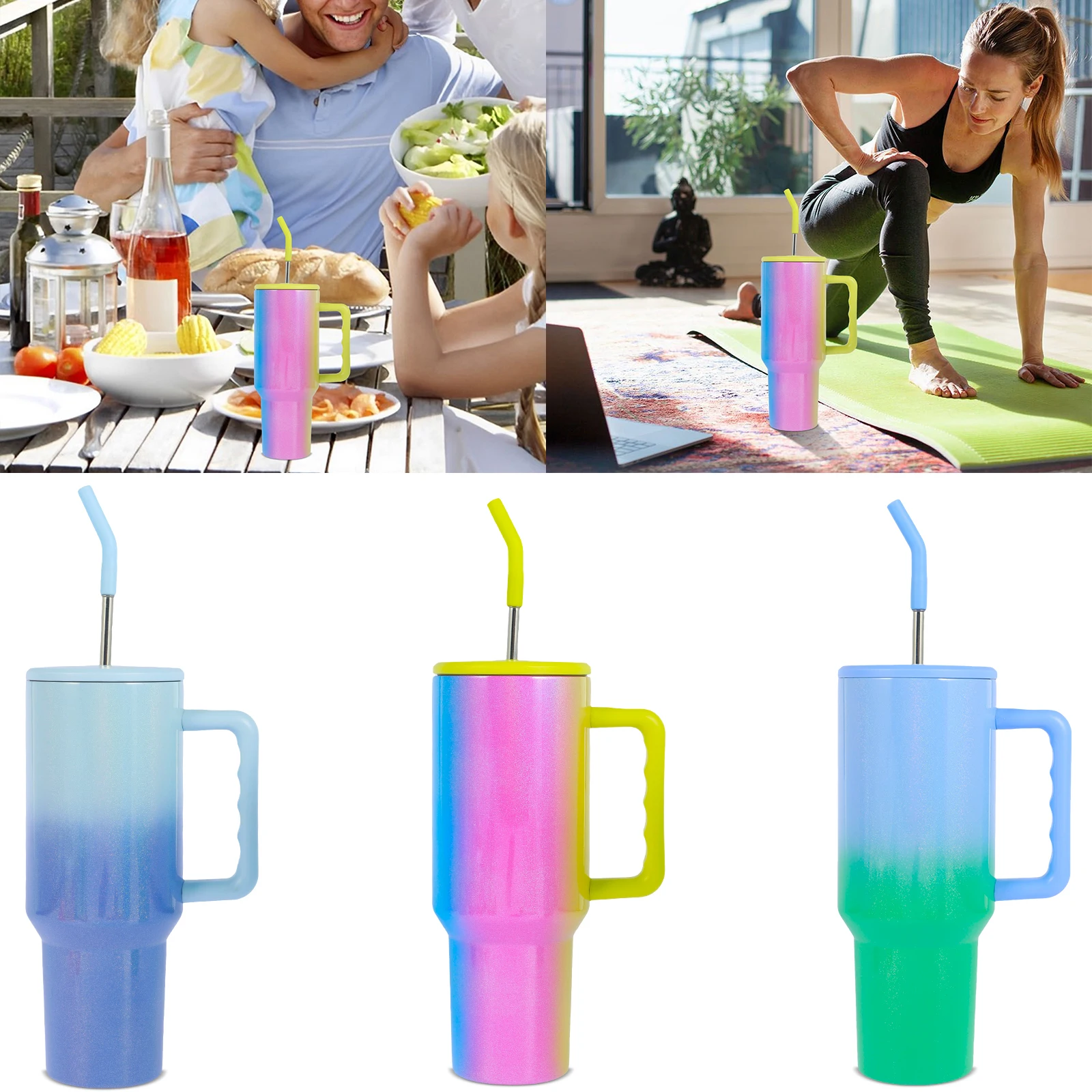 

40oz Tumbler with Handle and Straw Lid Insulated Coffee Mug Stainless Steel Travel Mug Leak-proof Insulated Bottle Reusable