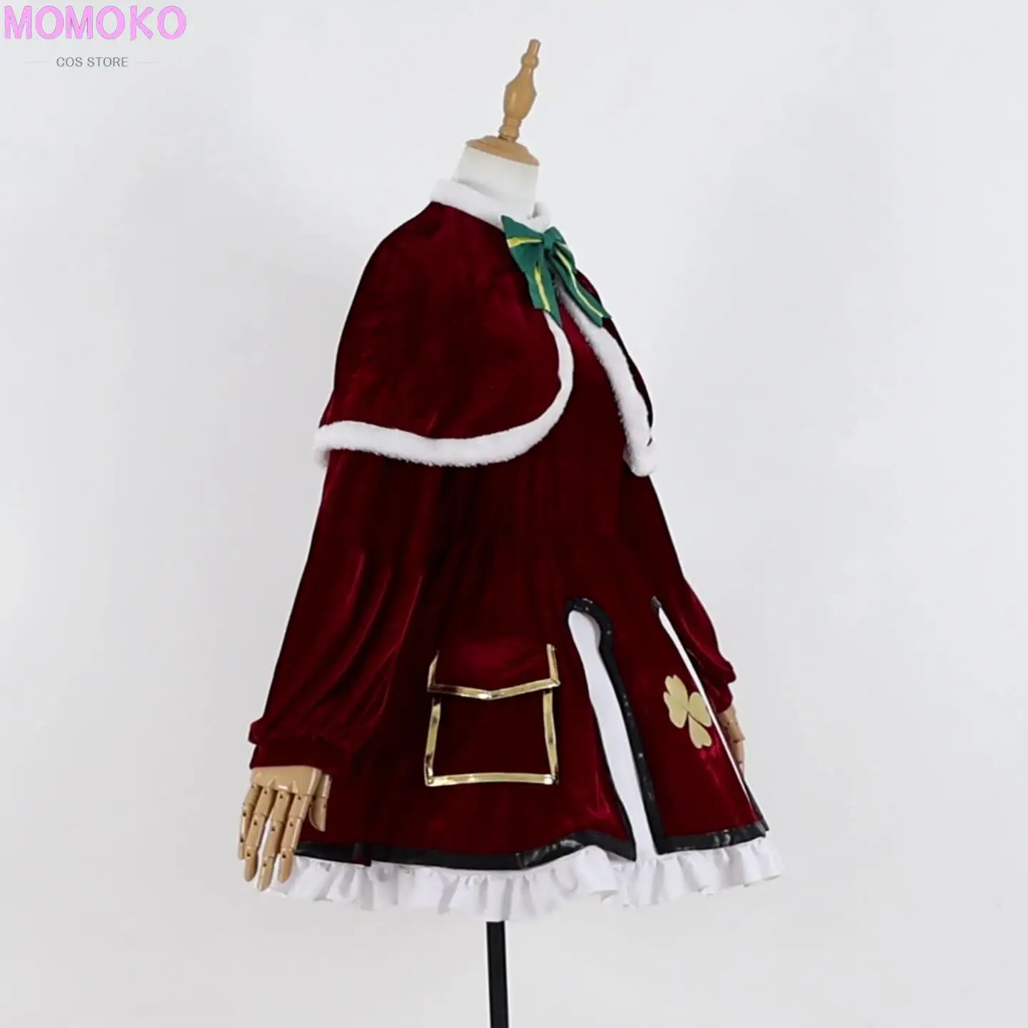 

Genshin Impact Klee Spark Knight Christmas Cosplay Cute Long Sleeve Red Santa Maid Dress With Bowknot Plush Ruffle Cloak Hat