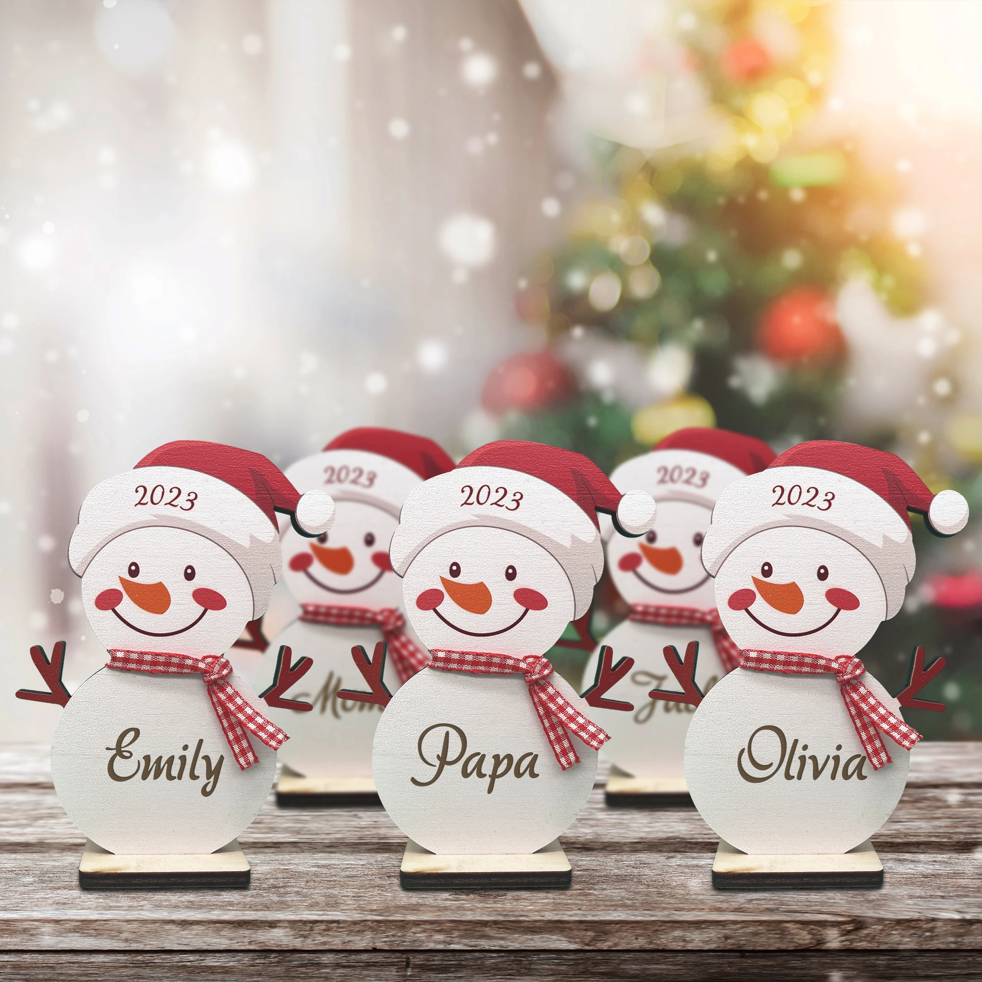 Personalized Custom Christmas Gifts Reindeer and Snowman Decor Xmas Ornaments for Family DecorationTable Setting Place Names - Image 3
