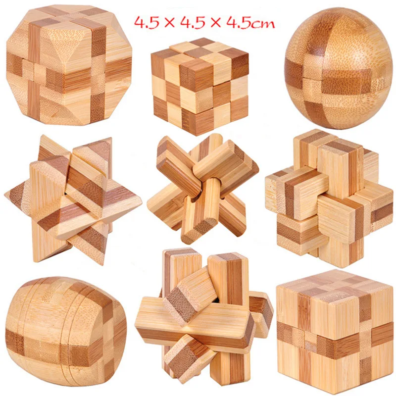 11 Types 4.5CM IQ Brain Teaser Kong Ming Lock 3D Wooden Interlocking Burr Puzzles Game Toy For Adults Kids Wholesale