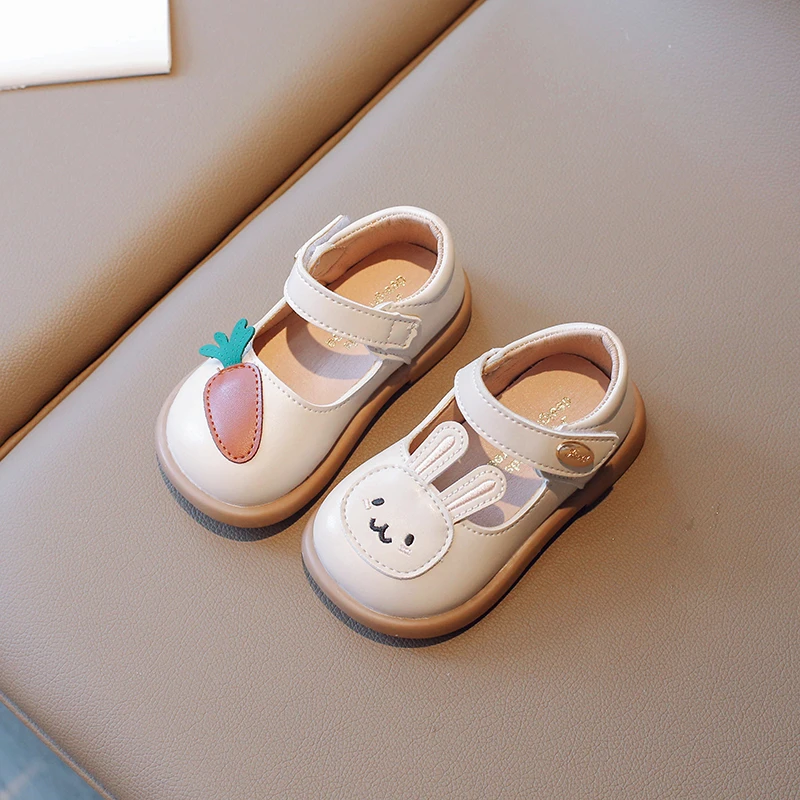 New Spring Cute Bunny and Carrot Patch Children Casual Shoes for Girls Non-slip Kids Shoes Hook & Loop Breatheable Non-slip
